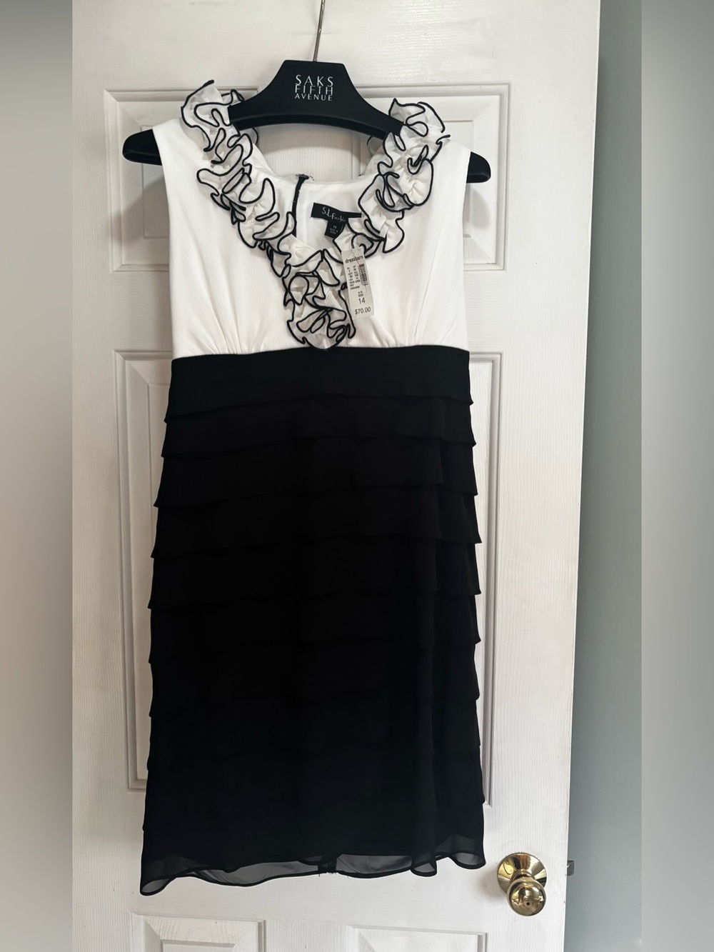 🩷NWT S.L. Fashions Ruffle Neck Sleeveless Tiered Mini Dress~Size 14